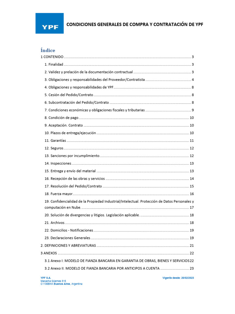 Ypf Condiciones Generales de Compras y Contrataciones | PDF ...