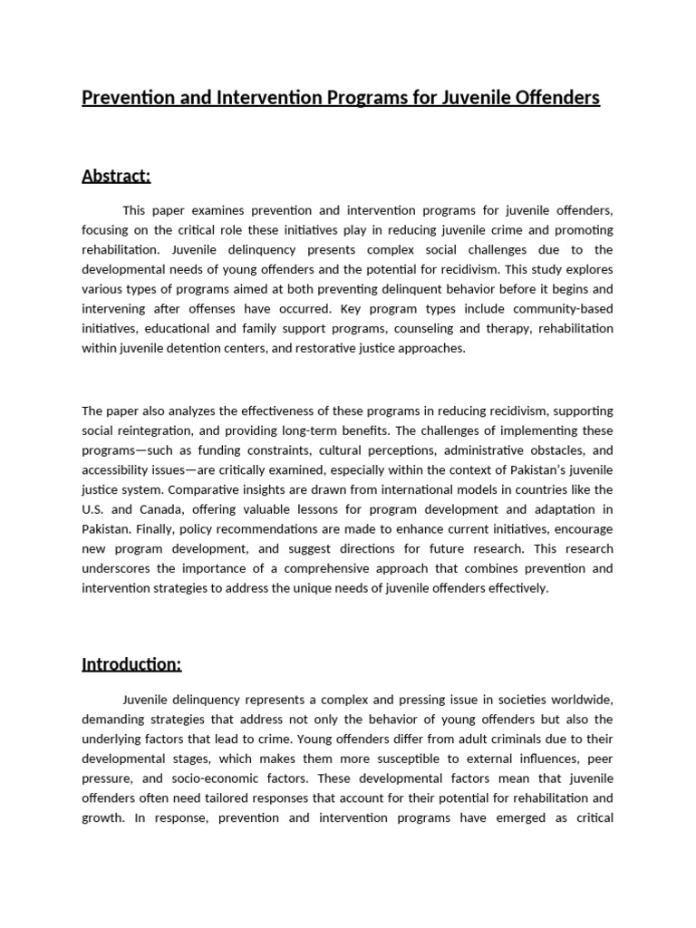 Juvenile Justice: Programs in Pakistan | PDF | Juvenile Delinquency ...