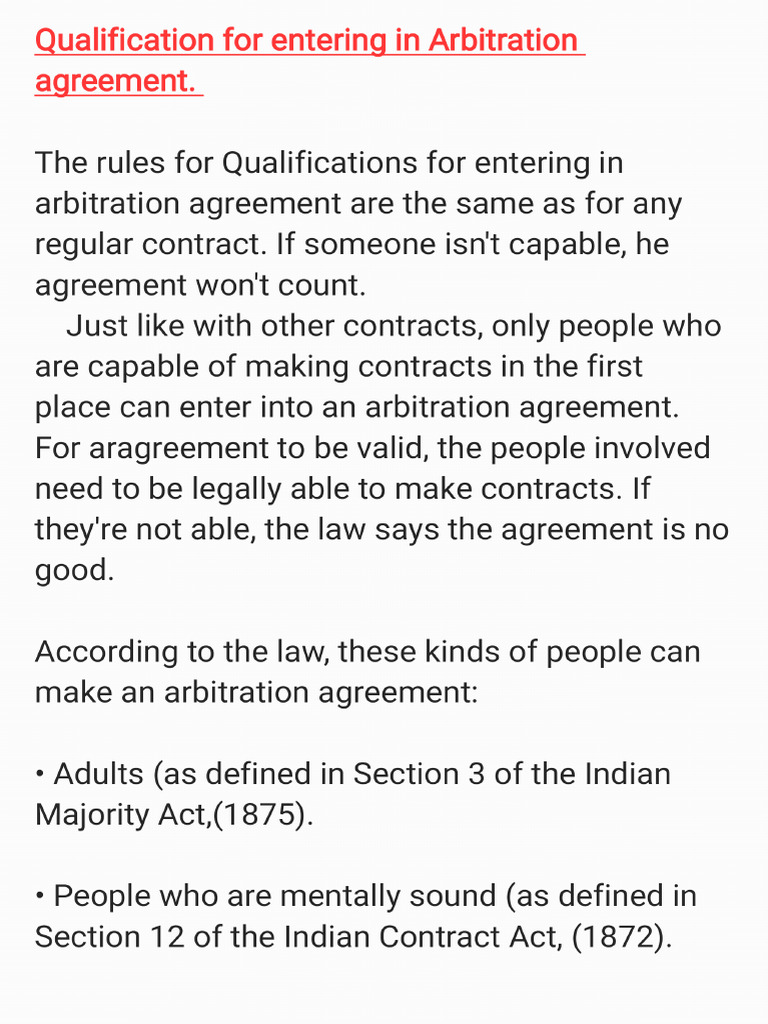 Qualification For Entering in Arbitration Agreement Notes | PDF