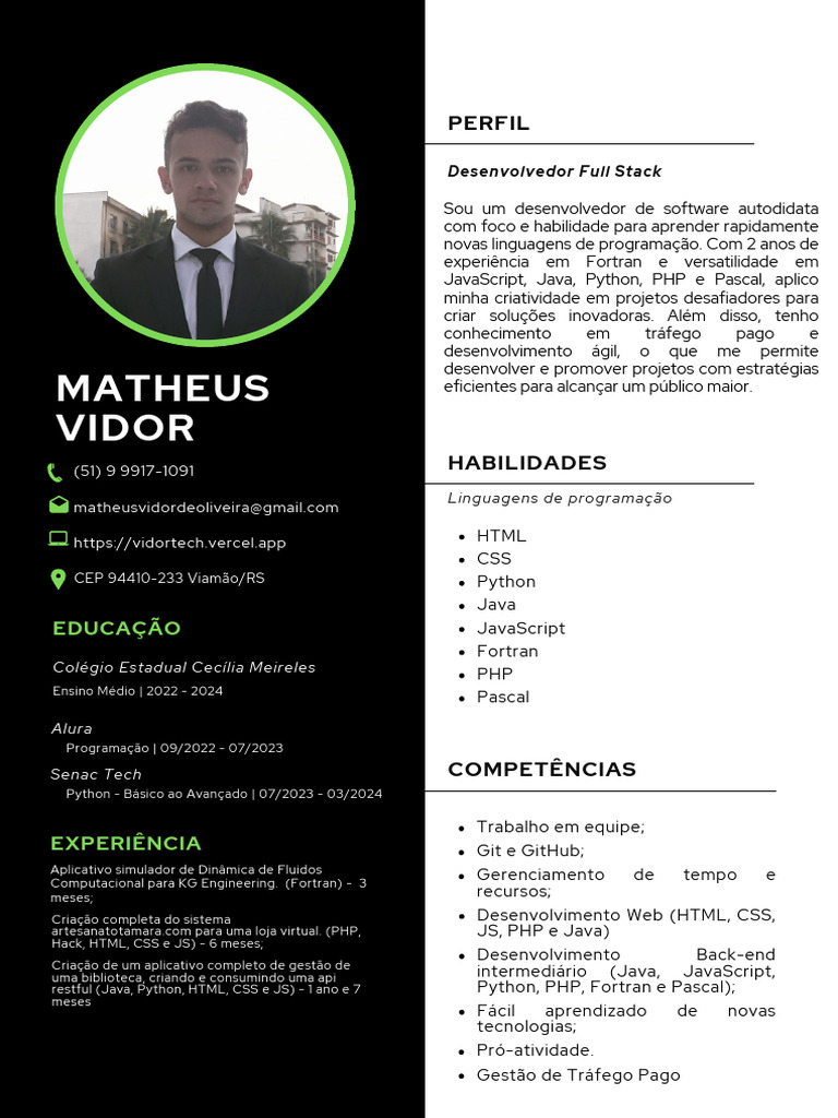 Currículo de Desenvolvedor Full Stack | PDF | Script Java | Php
