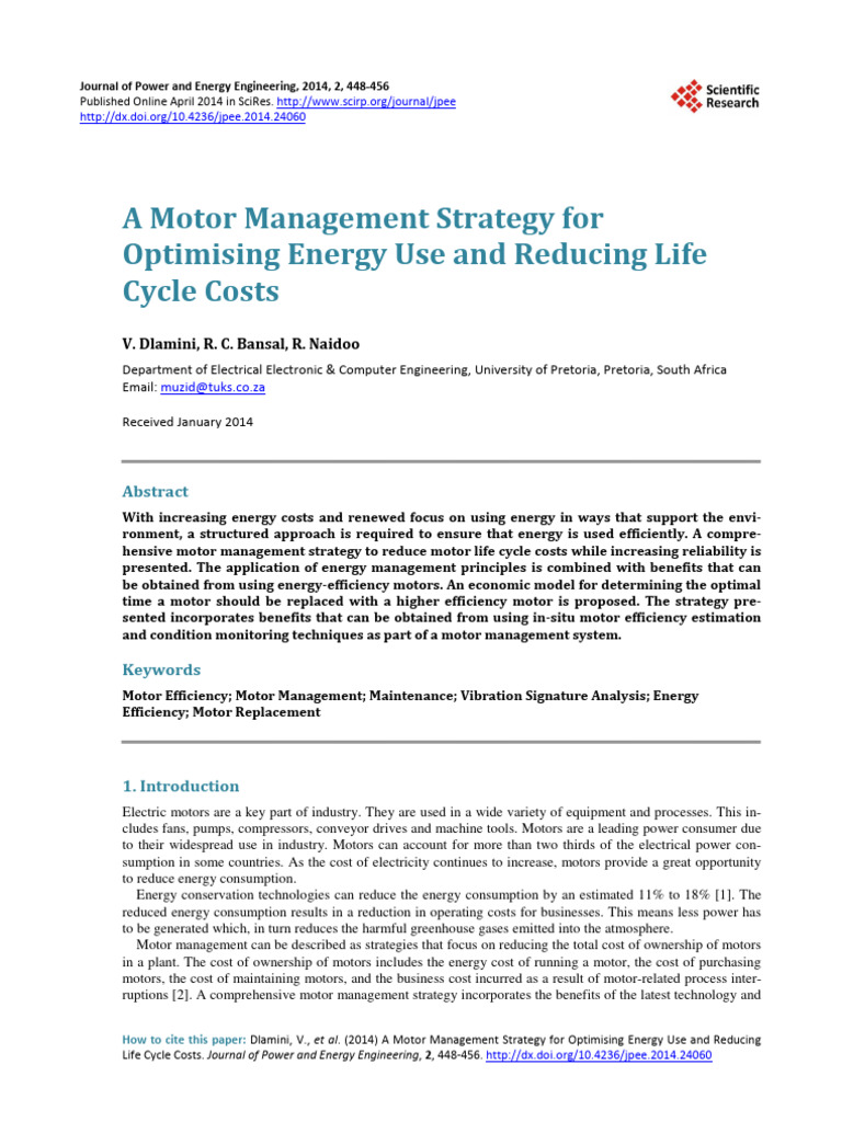 Motor Management for Energy Efficiency | PDF | Efficient Energy Use ...