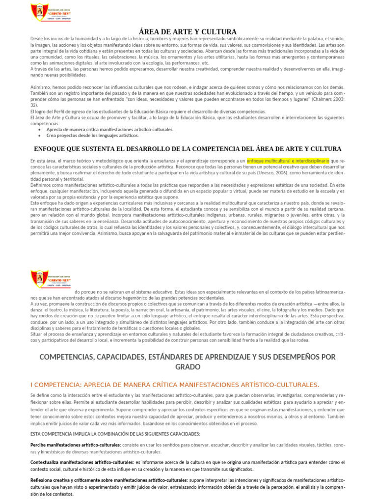 Arte y Cultura en la Educación Básica | PDF | Aprendizaje | Comunicación