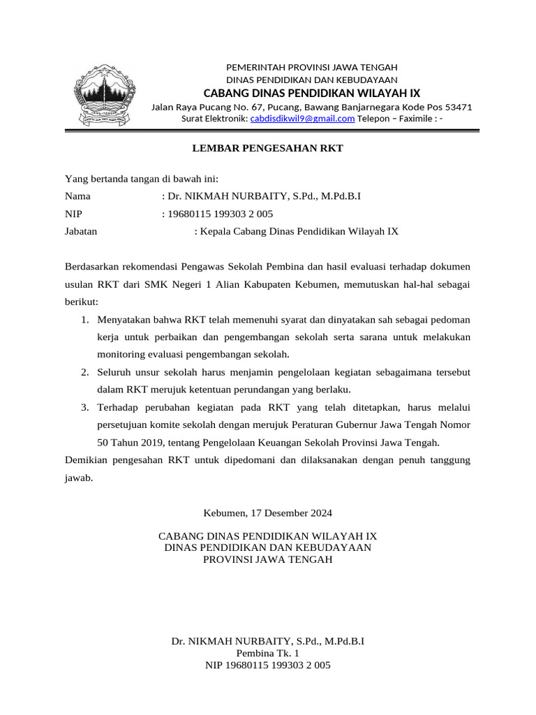 Pengesahan RKT dan RKAS SMK Kebumen | PDF