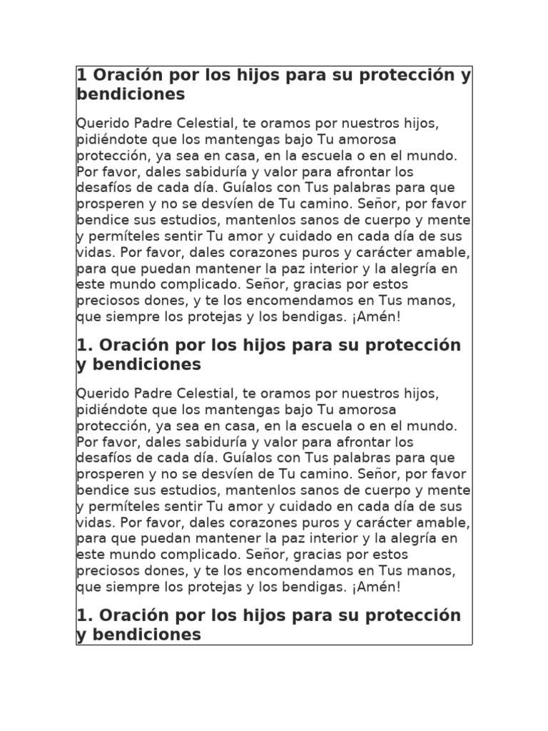 1 Oración Por Los Hijos para Su Protección y Bendiciones | PDF ...