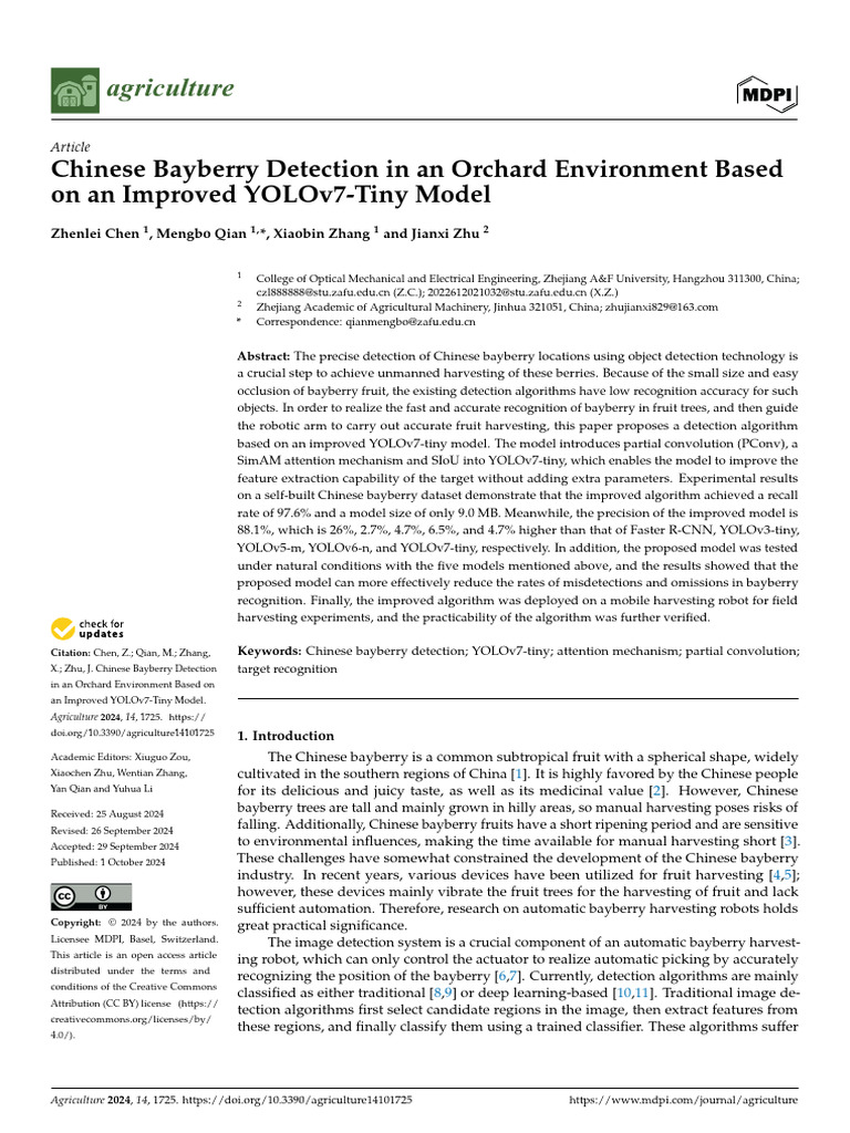 Chinese Bayberry Detection in An Orchard Environme | PDF | Artificial ...