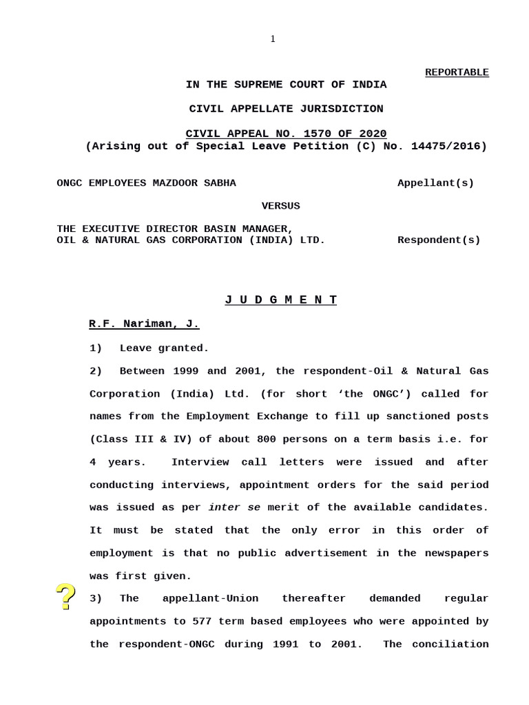 ONGC Employment Regularization Case | PDF | Judgment (Law) | Appeal
