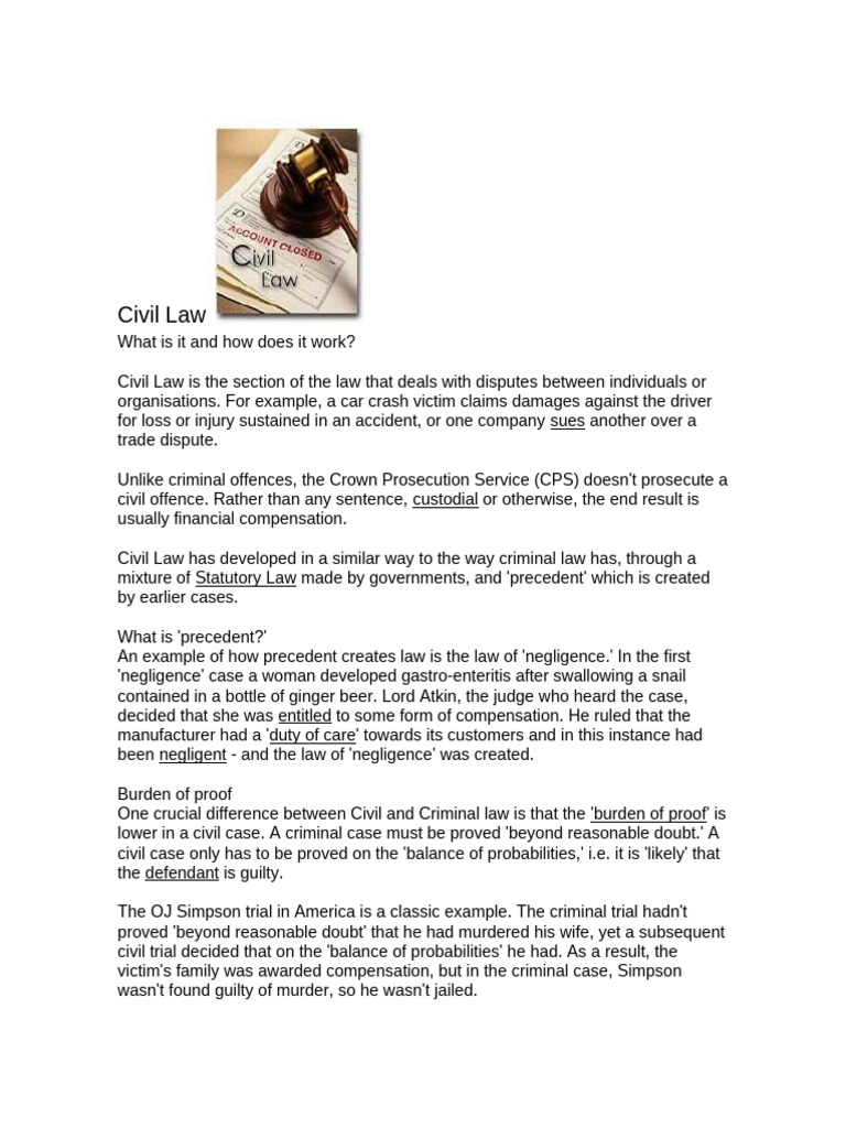 Understanding Civil Law Basics | PDF | Burden Of Proof (Law) | Lawsuit