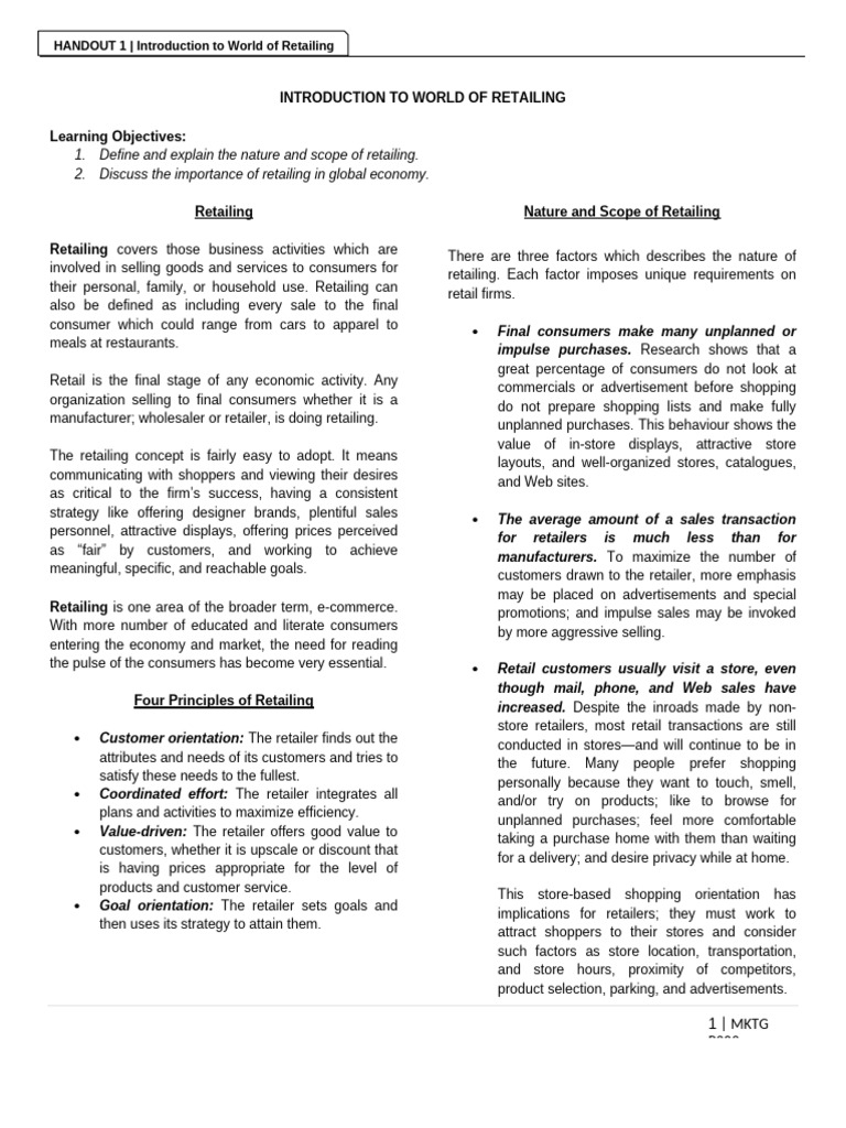 Retailing Basics for Marketing Students | PDF | Retail | Employment