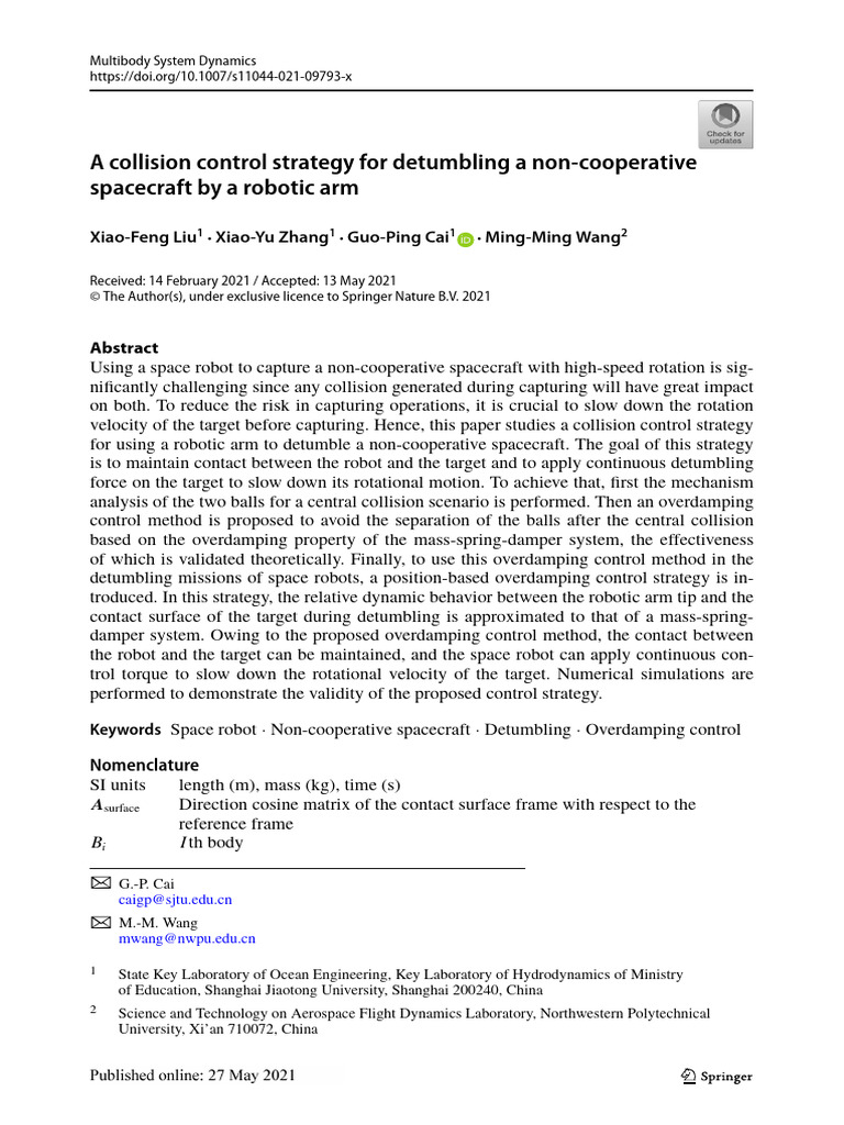 A Collision Control Strategy For Detumbling A Non-Cooperative ...