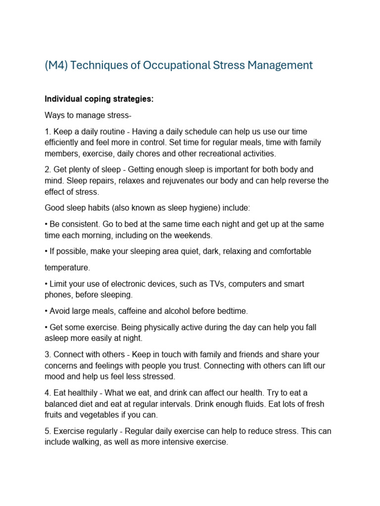 Occupational Stress Management Techniques | PDF | Mentorship | Employment