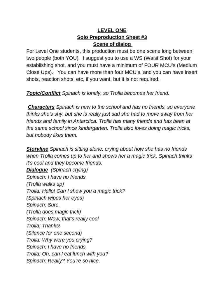 Level One Scene Production Guide Pdf