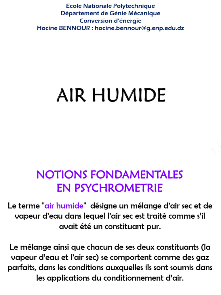 Notions fondamentales en psychrométrie | PDF | Humidité | Atmosphère de ...