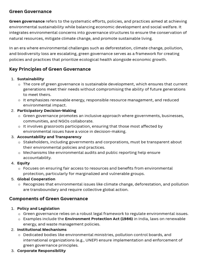 Principles of Green Governance Explained | PDF | Sustainability ...