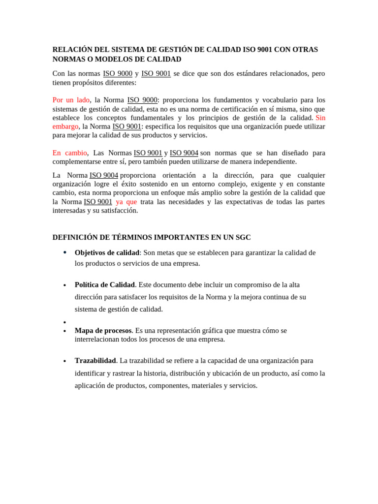 ISO 9001 y su Relación con Normas de Calidad | PDF | Calidad (comercial ...