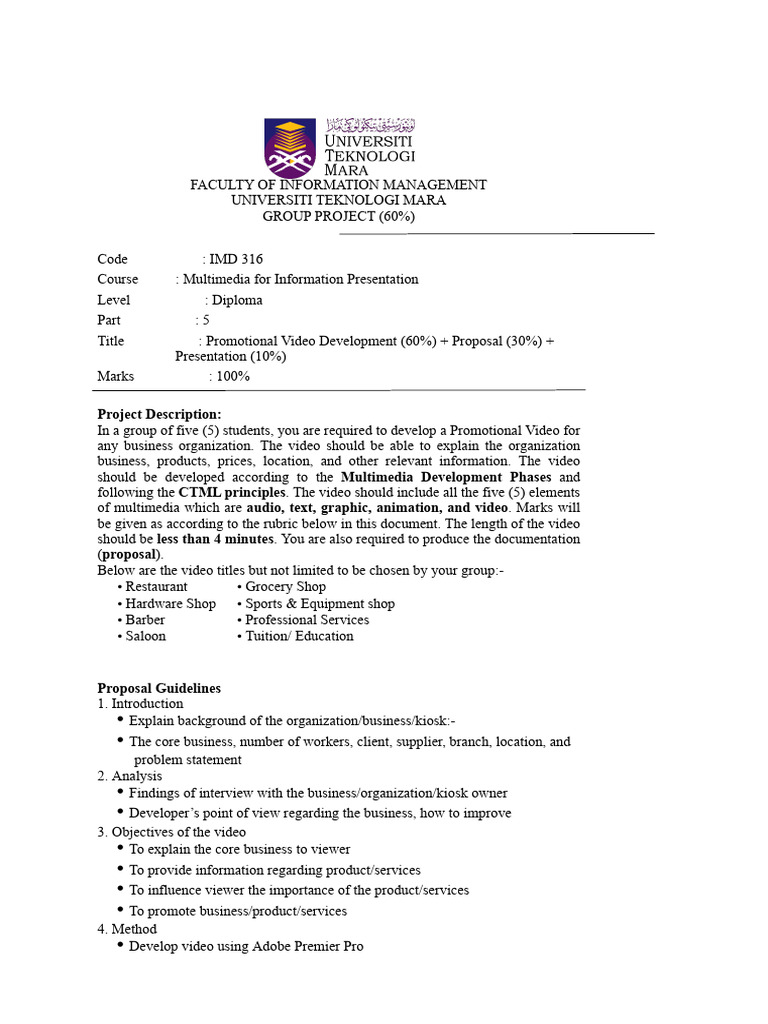 Promotional Video Project Guidelines | PDF | Computing