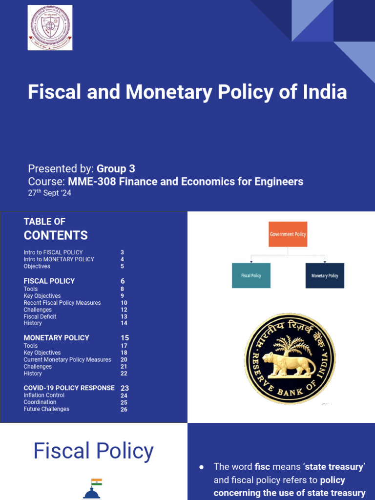 Fiscal and Monetary Policy of INDIA | PDF | Fiscal Policy | Government ...