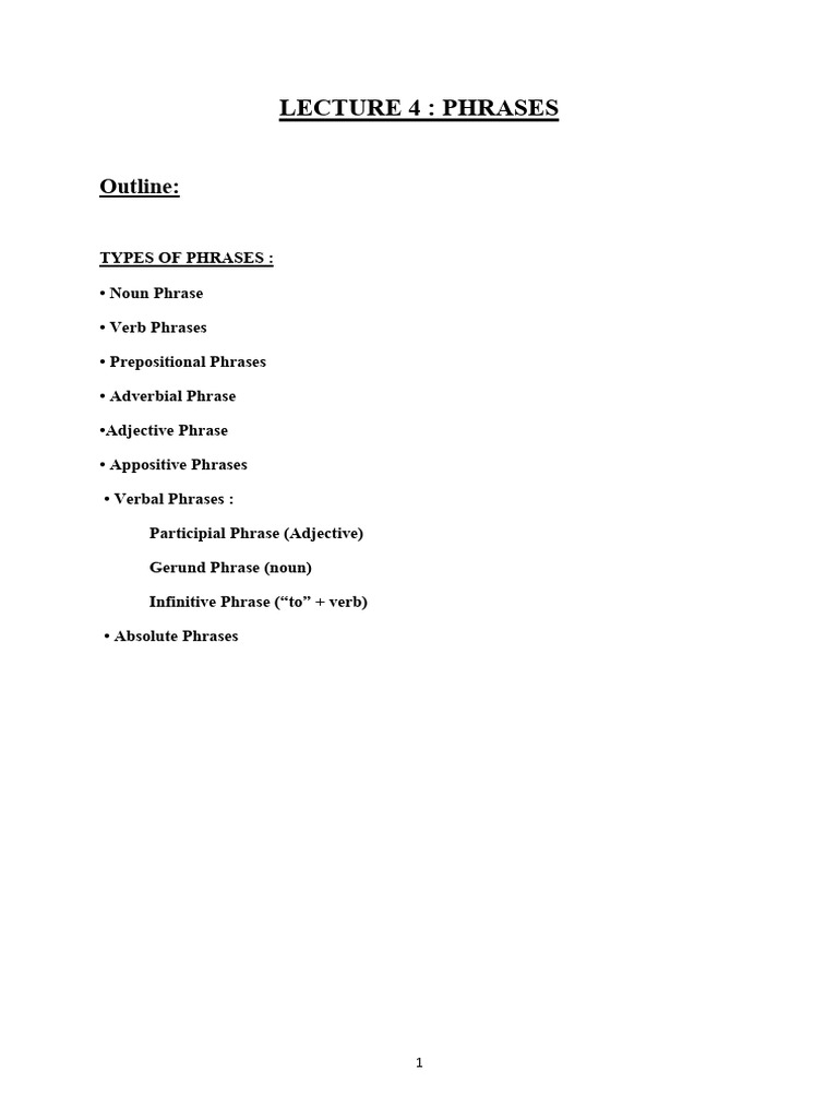 Lecture 4 Phrases | PDF | Verb | English Grammar