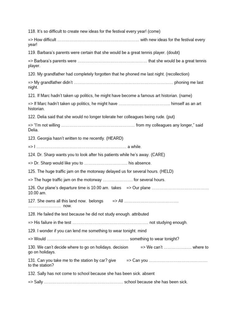 Sentence Transformation Exercises | PDF