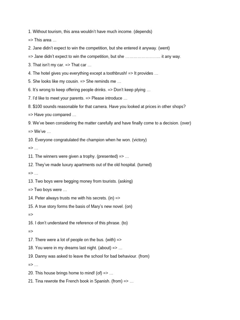 Sentence Transformations Exercise | PDF
