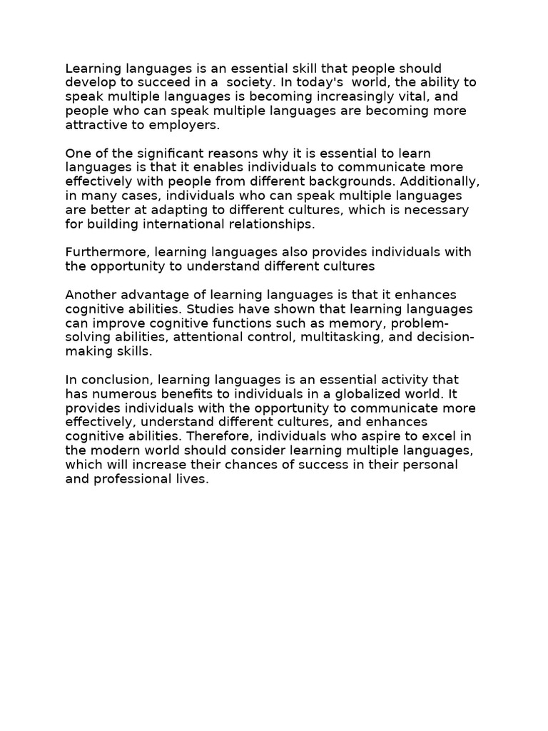 Benefits of Learning Languages | PDF