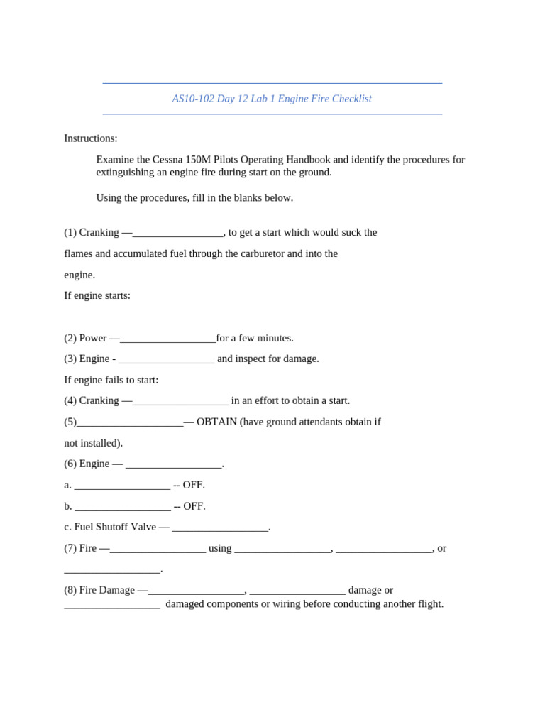 Cessna 150M Engine Fire Procedures | PDF