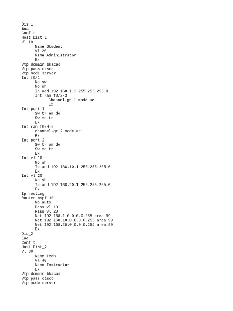 Network Configuration for VTP and OSPF | PDF | Networking Standards ...