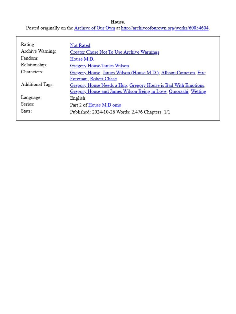 House M.D.: House's Painful Morning | PDF