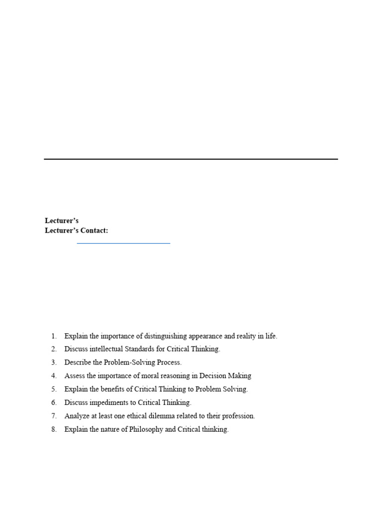 Critical Thinking Skills Course Outline | PDF | Critical Thinking | Thought