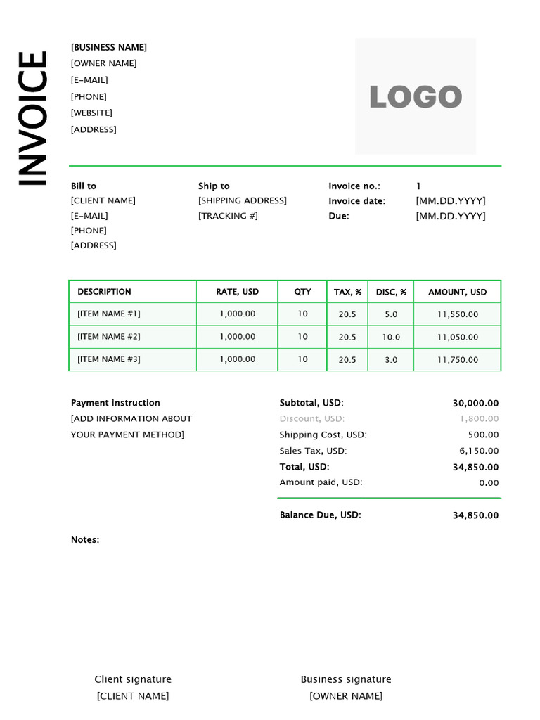 Invoice Template for Business Transactions | PDF