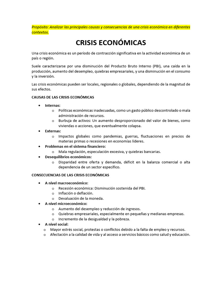 Causas y Consecuencias de Crisis Económicas | PDF