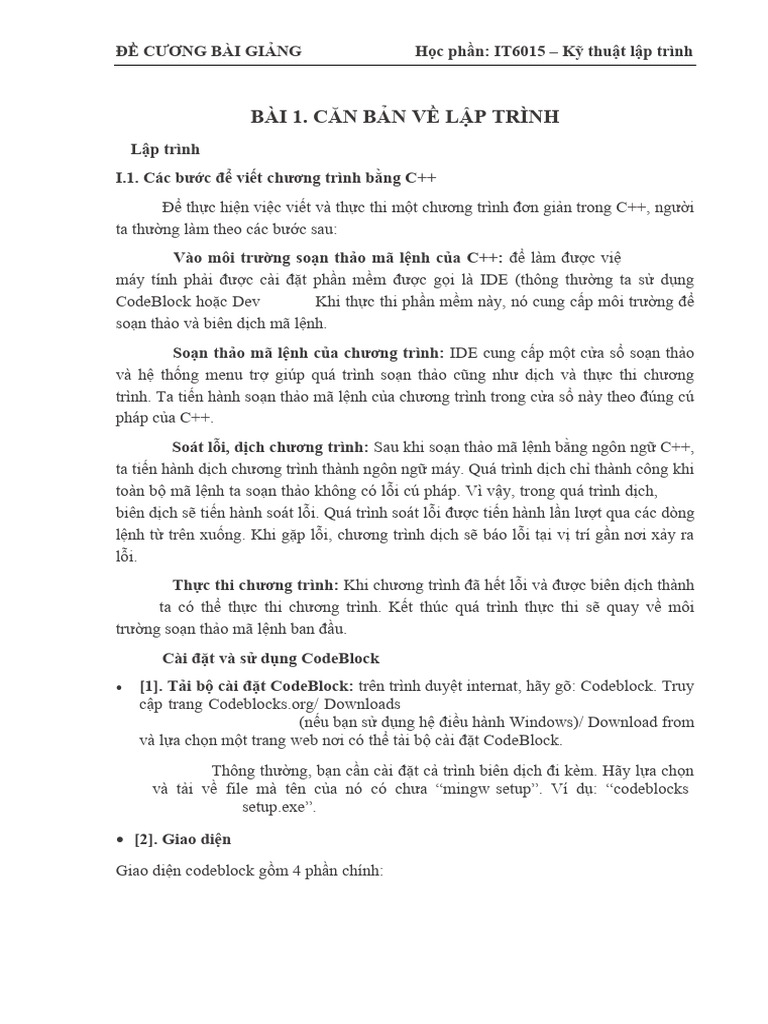 ĐCBG - KTLT - CHƯƠNG 1 - TỔNG QUAN VỀ C++ | PDF