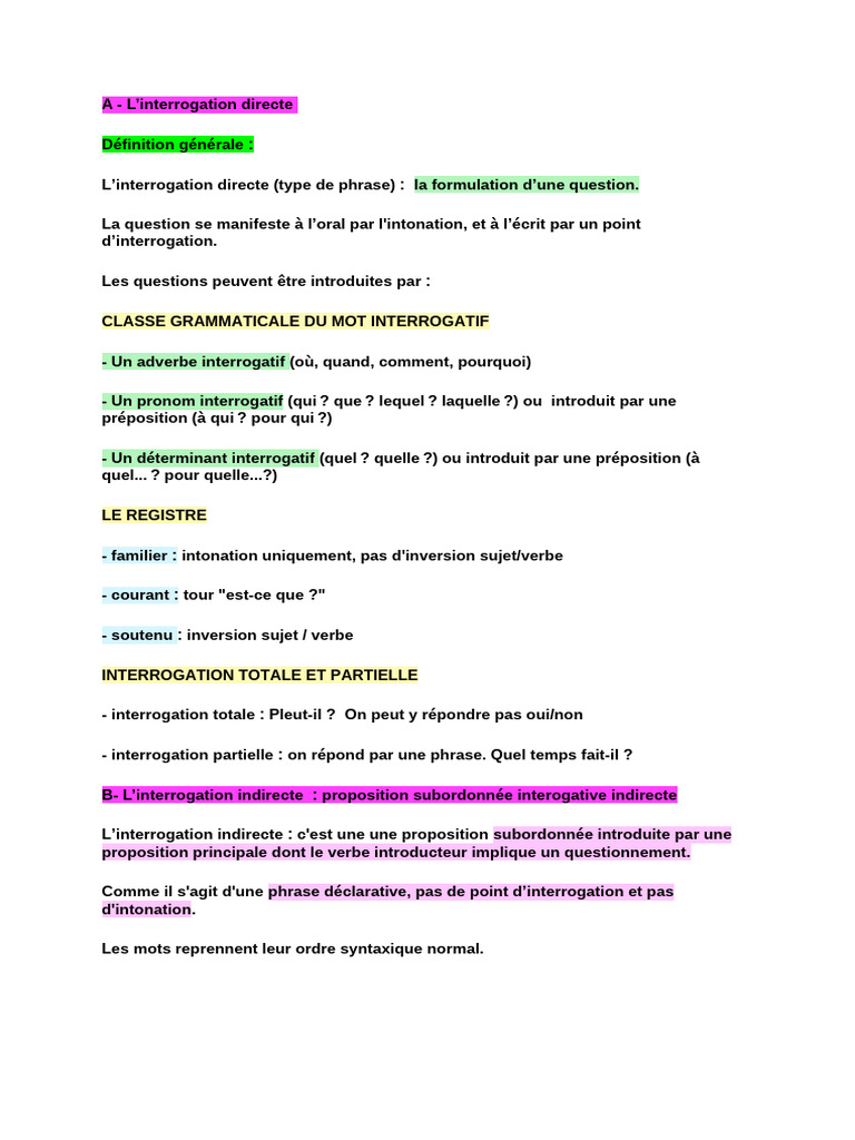 Définition de l'interrogation directe | PDF