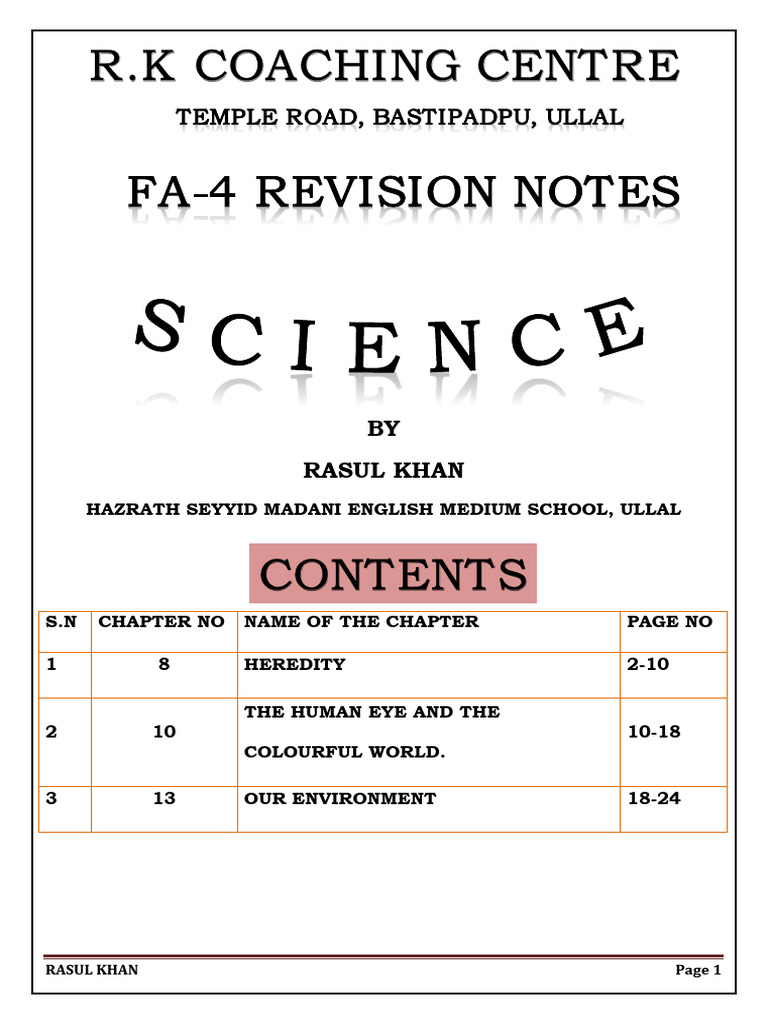 Fa 4 Science Notes 2024 | PDF | Dominance (Genetics) | Rainbow