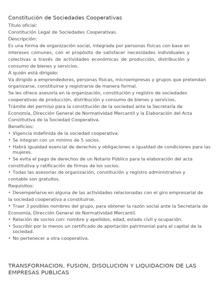Constitución de Sociedades Cooperativas | PDF | Sociedad de ...