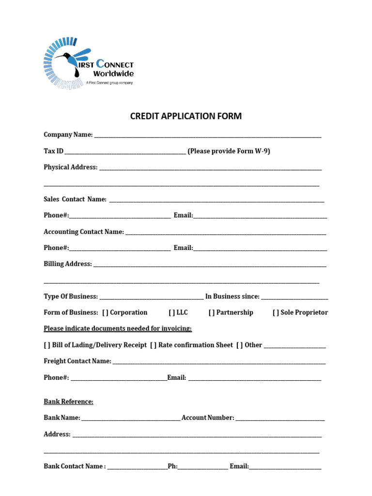 Credit Application Form Template | PDF | Banks | Business