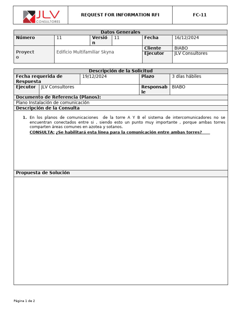 RFI: Conexión Intercomunicadores Torres A y B | PDF
