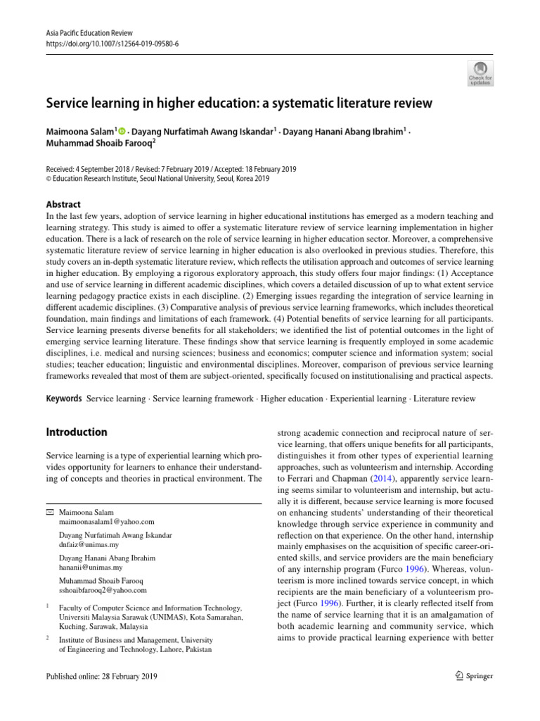 Service Learning in Higher Education Review | PDF | Service Learning ...