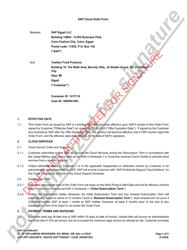 SAP Cloud Services Order Form 2024 | PDF | Subscription Business Model ...