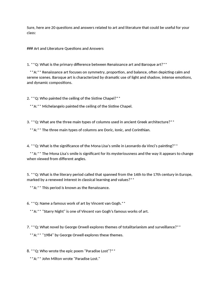 Q and a 20 pdf renaissance art renaissance