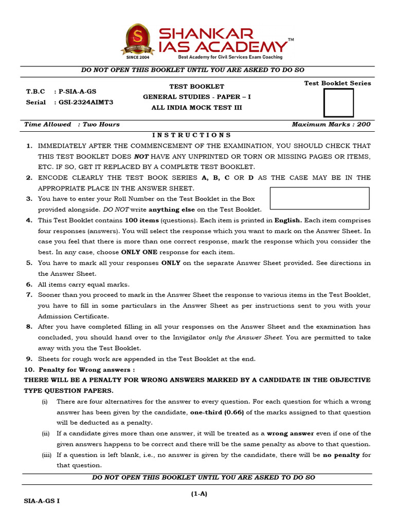 All India Mock Test III: General Studies | PDF