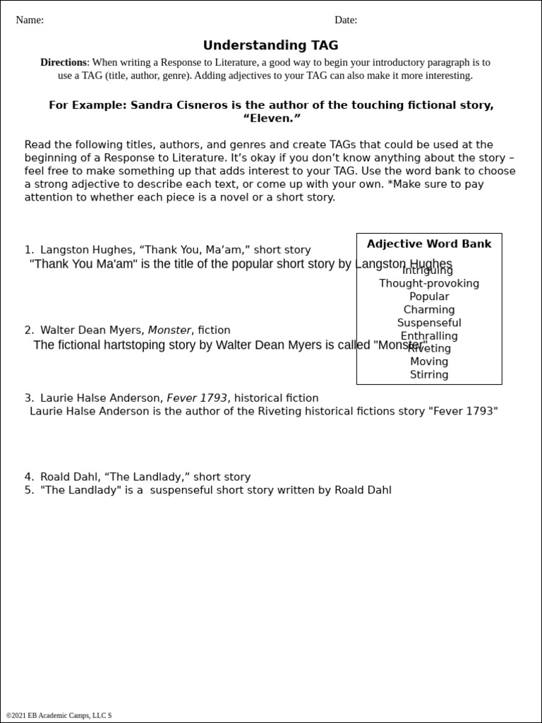 Crafting Effective TAGs for Literature Responses | PDF