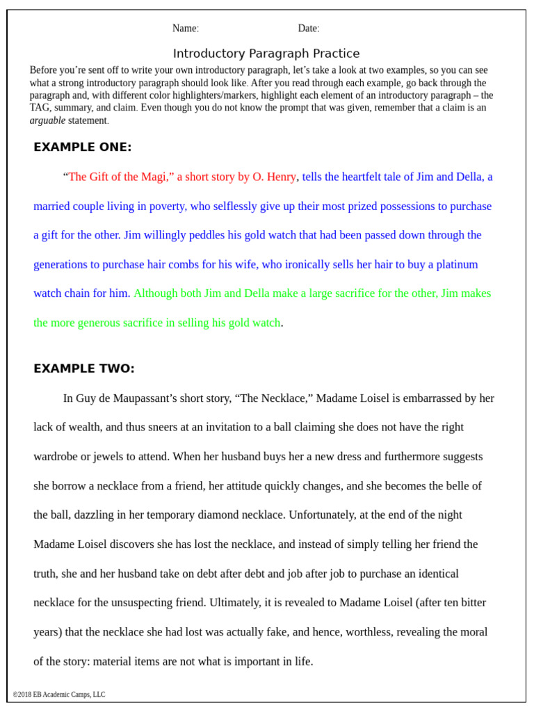 Harold Woolery III - 2.5 Student Introductory Paragraph Practice | PDF
