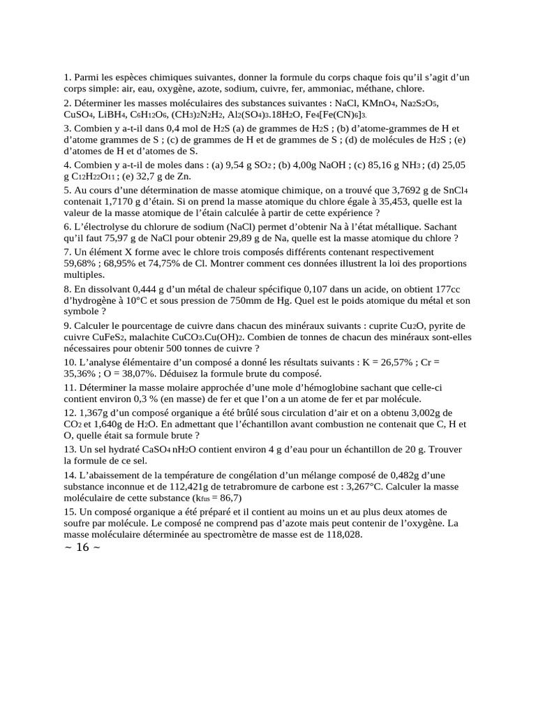 Formules et calculs en chimie générale | PDF | Monoxyde de carbone | Cuivre