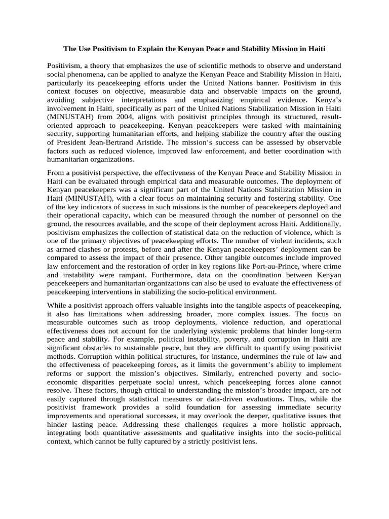 Use Positivism To Explain The Kenyan Peace and Stability Mission in ...
