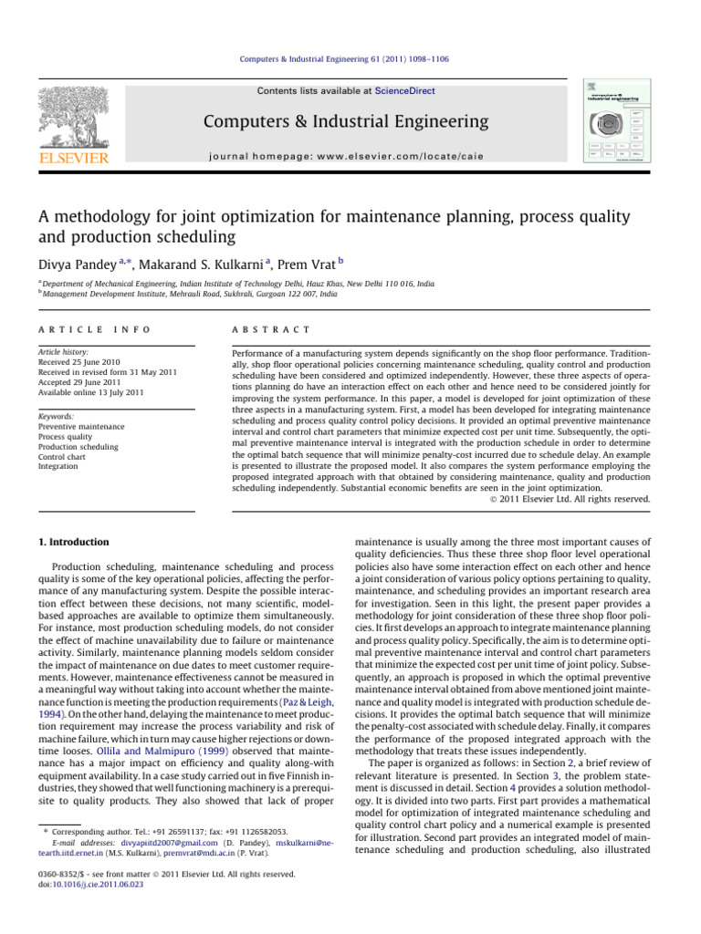 Joint Optimization for Maintenance, Quality, and Scheduling | PDF ...