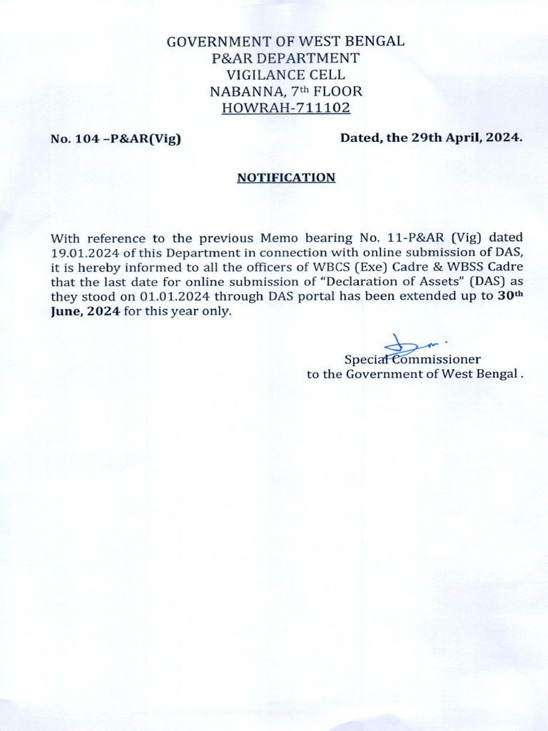 Notification Regarding Online Submission of Declaration of Assets As ...
