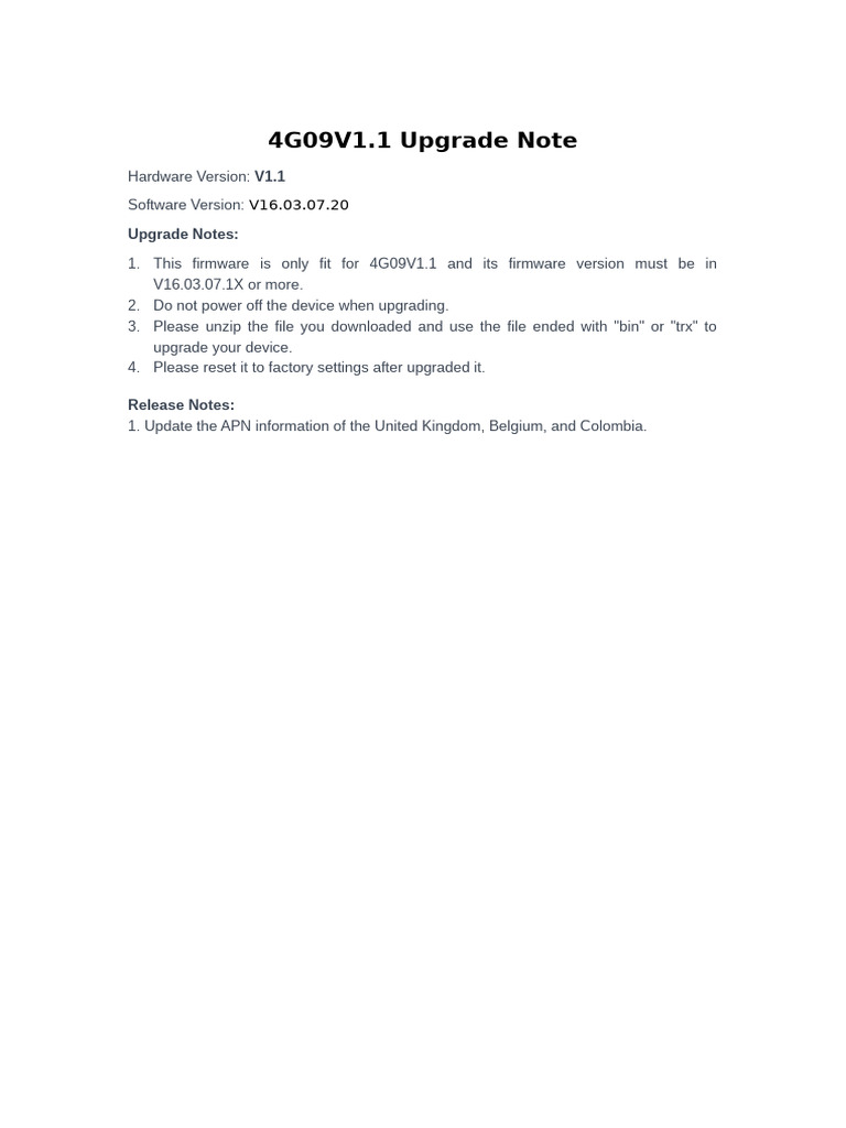 4G09V1.1 Firmware Upgrade Guide | PDF