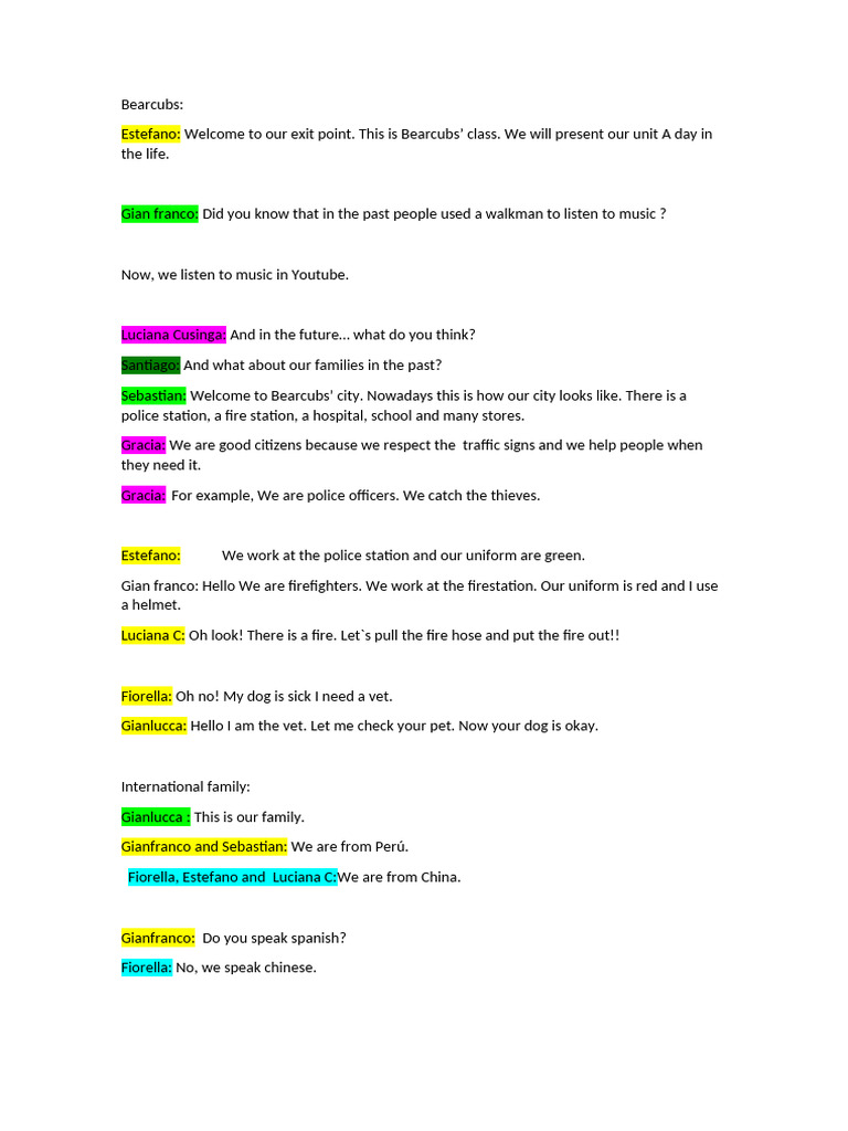 A Day in the Life at Bearcubs | PDF