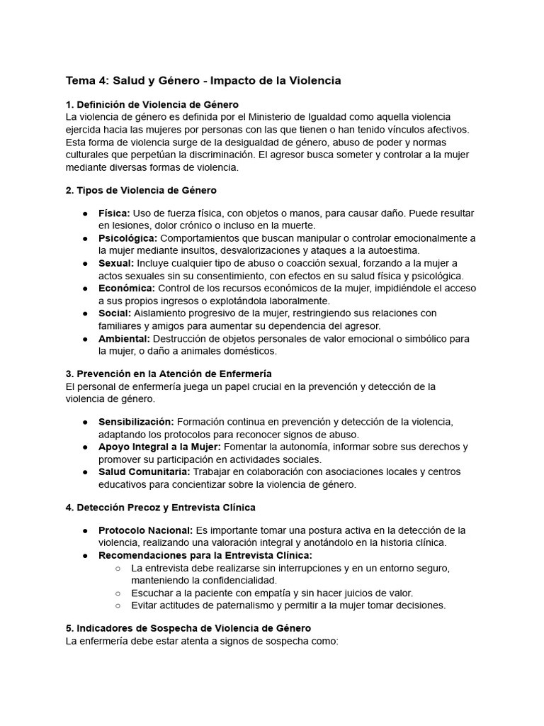 Tema 4 - Salud y Género - Impacto de La Violencia | PDF | Violencia | Mujer