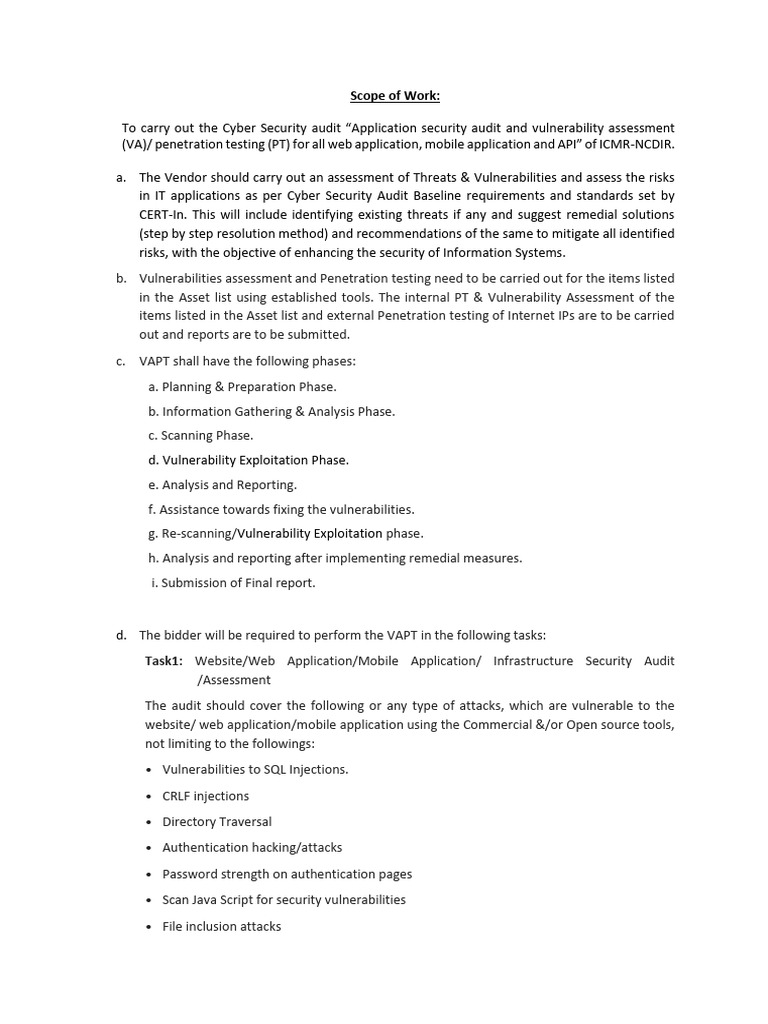 Cyber Security Audit for ICMR-NCDIR | PDF | Vulnerability (Computing ...